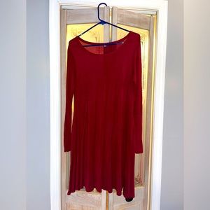 Burgundy Swing Dress with Pockets